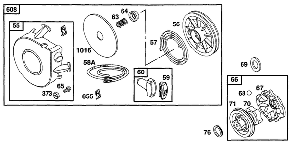 Rewind Starter Diagram and Parts List for 252707-0135-XX  Briggs and Stratton Engine